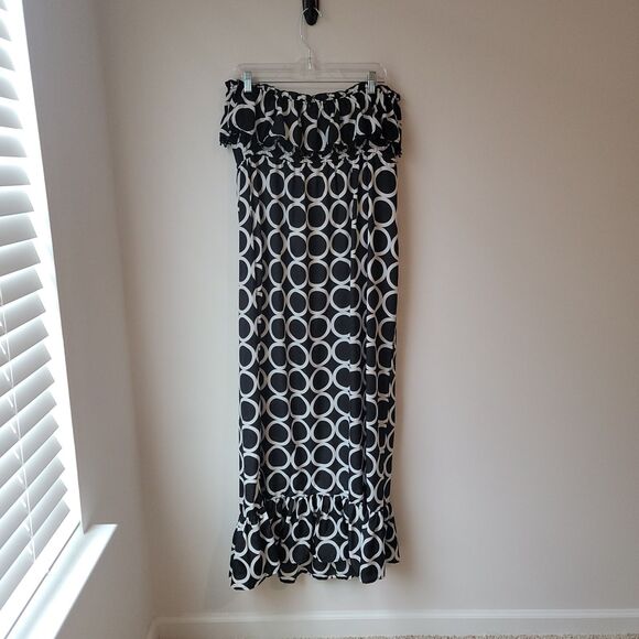 Mudpie Baglady Tube Dress Size XL Strapless Maxi Beach Black White - Picture 2 of 6